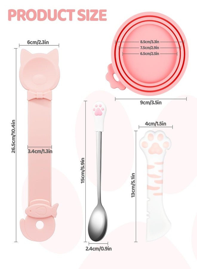 Aecsze 5 PCS Cat Food Can Covers Lids Set, Silicone Pet Food Can Lids with Multi-Function Cat Food Spoon and Opener, Cat Bar Squeezer, Stainless Steel Wet Food Spoon for Cats and Dogs (Pink) - Image 2
